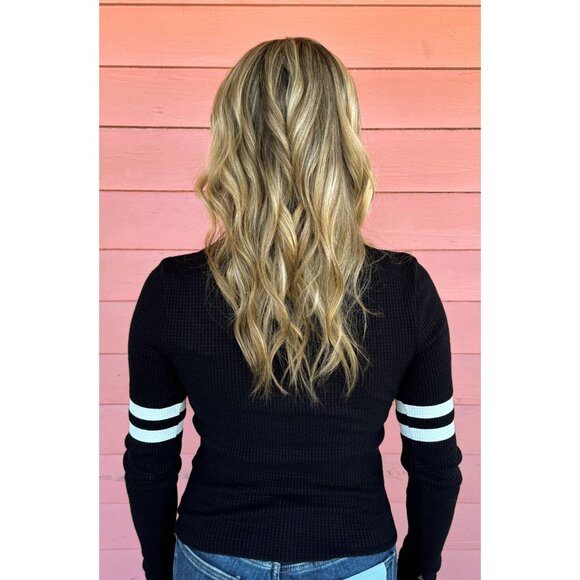 Chaser Apres Ski Star Thermal Pullover Top, Crew Neck Black, Size XS, New - Picture 2 of 2